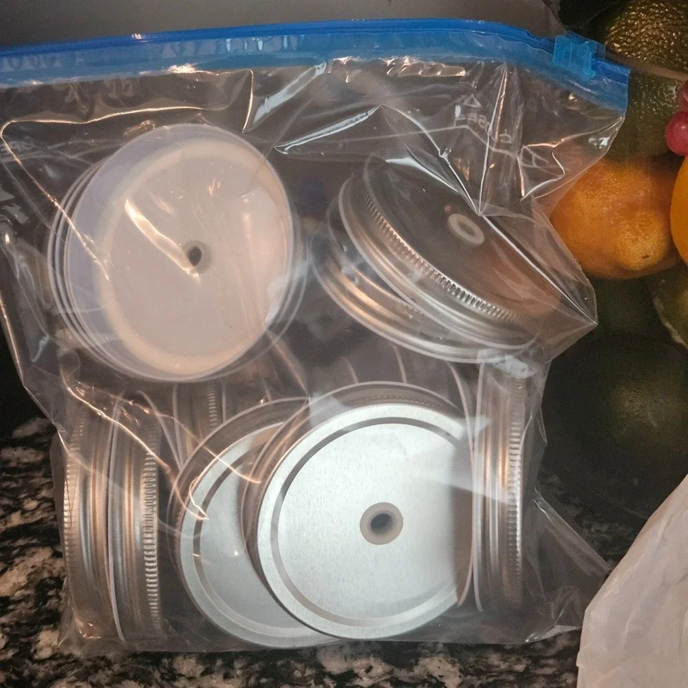 silver-colored tinplate‎ mason jar lids straw silicone center 20pcs
